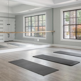 Get your workout on yoga studio with large paned window